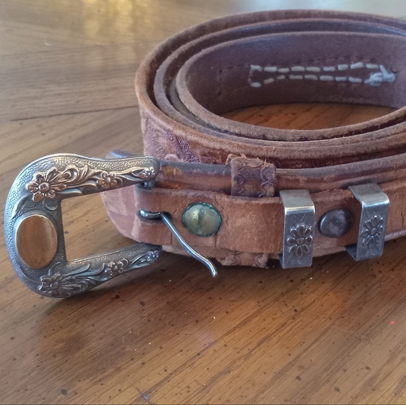 Other - Vintage Sterling 10K Gold Leather Belt